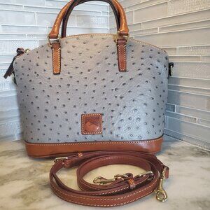 Dooney & Bourke Ostrich Toni Domed Satchel/Crossbody Gray/Tan
